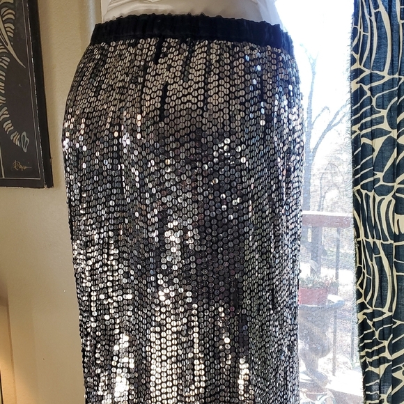 Sequin Midi Skirt with Black and Silver Accents - Picture 5 of 10